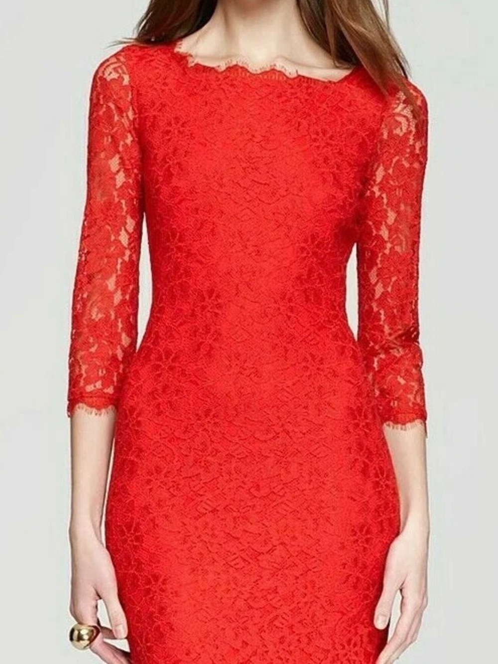 Diane Von Furstenberg DVF Zarita Lace Sheath Dress LACQUER RED 348$ retail Sz.6